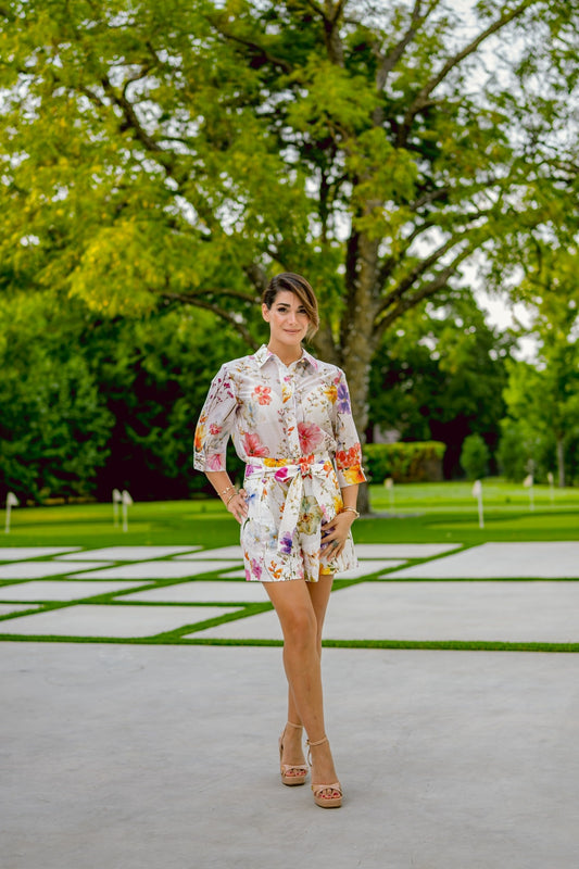 Portofino Bloom Linen Tailored Shorts