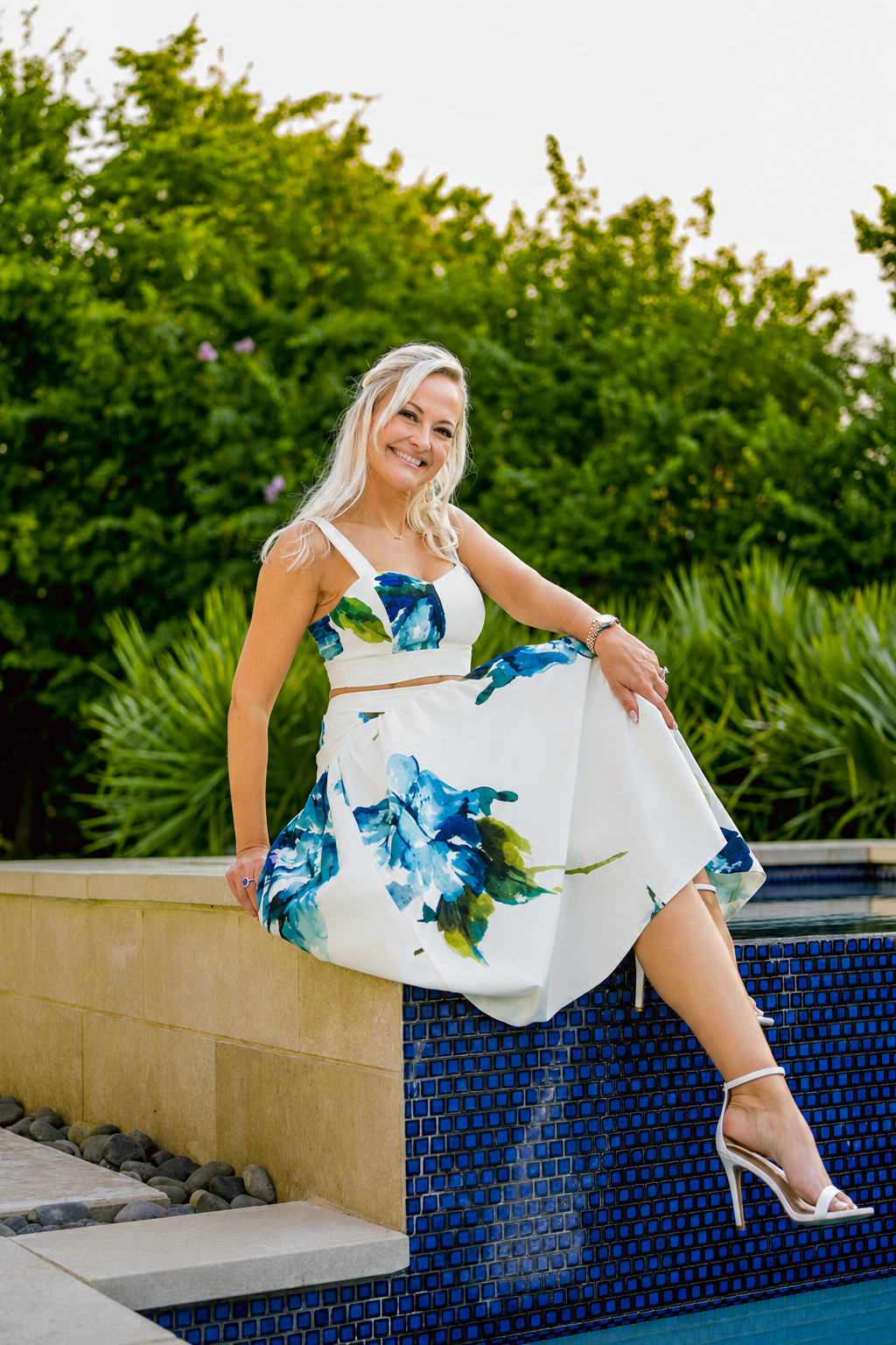 Azzurra Rosa Botanical Print Silk-Cotton Midi Skirt
